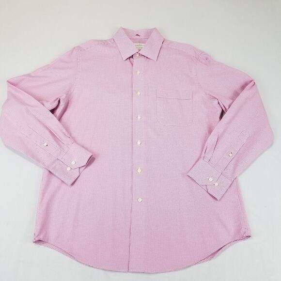 Tommy Bahama Shirt Mens Large 16 34/35 Pink Houndstooth Long Sleeve ST310692 - Picture 11 of 11